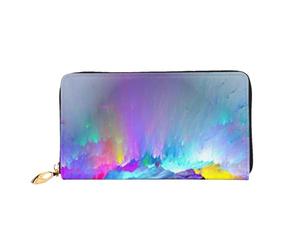 cchgnm Cartera larga de cuero con estampado de luces boreales, elegante cartera de mano para hombre con cremallera y múltiples ranuras para tarjetas.
