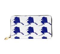 cchgnm Cartera larga de cuero con estampado de mapa de la bandera del estado de Alaska, elegante cartera para hombre con cremallera y múltiples ranuras para tarjetas.