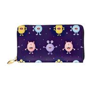 cchgnm Cartera larga de cuero con estampado de monstruos coloridos de dibujos animados, elegante cartera para hombre y mujer con cremallera y múltiples ranuras para tarjetas.