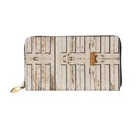 cchgnm Cartera larga de cuero con estampado de puerta de granero, elegante cartera para hombre con cremallera y múltiples ranuras para tarjetas.