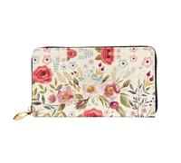 cchgnm Cartera larga de cuero con estampado de rosas rústicas, elegante cartera para hombre y mujer con cremallera y múltiples ranuras para tarjetas.