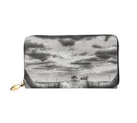 cchgnm Cartera larga de cuero con estampado de vaca en blanco y negro, elegante cartera para hombre con cremallera y múltiples ranuras para tarjetas.