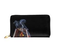 cchgnm Cartera larga de piel clásica con estampado de cigarros y whisky, elegante cartera para hombre con cremallera y múltiples ranuras para tarjetas.