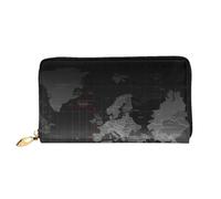 cchgnm Cartera larga de piel clásica con estampado de mapa de zona horaria, elegante cartera para hombre con cremallera y múltiples ranuras para tarjetas.