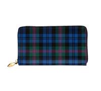 cchgnm Cartera larga de piel clásica con estampado de tartán escocés azul y verde, elegante cartera para hombre con cremallera y múltiples ranuras para tarjetas.