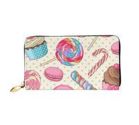 cchgnm Colorida cartera larga de cuero con estampado de donas y magdalenas, elegante cartera de mano para hombre con cremallera y múltiples ranuras para tarjetas.