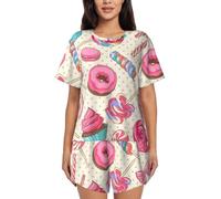 cchgnm Colorido conjunto de pijama de manga corta para mujer, diseño de rosquilla, piruleta dulce, pijama suave de dos piezas, pijama cómodo, Negro, XL