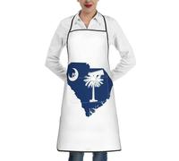 cchgnm Delantal para adultos con diseño de mapa de la bandera de Carolina del Sur, delantal de cinturón ajustable, delantal de chef con bolsillos, adecuado para cocina, restaurante, barbacoa