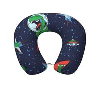 cchgnm Divertida almohada de viaje con estampado de cohete de dinosaurio astronauta, almohada de cuello de espuma viscoelástica, almohada portátil para hoteles, camping, personas que duermen de lado y