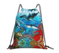 cchgnm Dolphins Sea Turtle Shark Octopus Coral Reef Print Bolsa de gimnasio ligera y plegable con cordón, bolsa de almacenamiento multifuncional para deportes, yoga, viaje