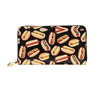 cchgnm Fun Food Hot Dogs - Cartera larga clásica de cuero con estampado de perros calientes, elegante cartera para hombre con cremallera y múltiples ranuras para tarjetas.