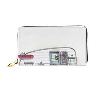 cchgnm Happy Campers - Cartera larga de piel clásica con estampado de campistas, elegante cartera para hombre y mujer con cremallera y múltiples ranuras para tarjetas.
