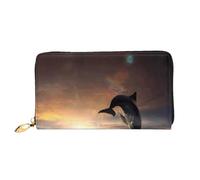 cchgnm Hermosa cartera larga de cuero con estampado de delfín, elegante cartera para hombre y mujer con cremallera y múltiples ranuras para tarjetas.