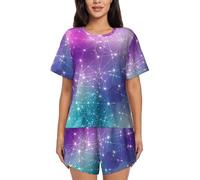 cchgnm Magic Space Print - Conjunto de pijama de manga corta para mujer, ropa de descanso suave de dos piezas, pijama cómodo, Negro, 4XL