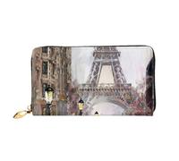 cchgnm Rainy Street in Paris - Cartera larga de piel clásica con estampado de arena, elegante cartera para hombre con cremallera y múltiples ranuras para tarjetas.