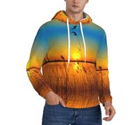 cchgnm Reeds By The River Print - Sudadera con capucha de forro polar para hombre, manga larga casual, Negro, XL