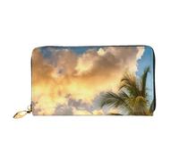 cchgnm Sunset - Cartera larga de cuero con estampado de palmeras hawaianas, elegante cartera para hombre con cremallera y múltiples ranuras para tarjetas.
