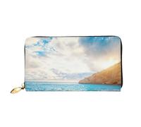cchgnm Water Rush to Tropical Beach - Cartera larga clásica de cuero con estampado de playa, elegante cartera para hombre con cremallera y múltiples ranuras para tarjetas.