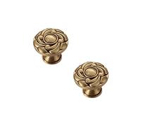 CcHhyyt 2 piezas de pomos vintage de latón con estampado floral, botones de muebles antiguos de metal, mango retro dorado para muebles, tiradores para cajones, puertas para gabinete de cocina, cajones