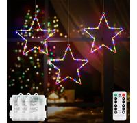 CCILAND 3 luces LED con forma de estrella para ventana, 180 luces LED, funciona con pilas, con 8 modos, temporizador, ventana, estrellas, cadena de luces para Navidad, decoración de bodas (multicolor)