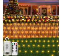 CCILAND red de iluminación de batería para exteriores 3x2 m, 200 luces LED con 8 modos, temporizador, control remoto, regulable, impermeable, para Navidad, arbustos, jardín, vallas, balcón, blanco