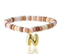 CCINPPY Pulseras coloridas con cuentas iniciales para mujer, a la moda, bonitas pulseras elásticas con dije de letras doradas, regalo de joyería personalizado, Grande, Arcilla polimérica, Sin piedra