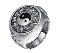Ccipotatoo Anillo giratorio de plata de ley 925 con esmalte vintage con símbolo chino antiguo Yin Yang con 12 signos del zodiaco chino para hombres y mujeres, abierto y ajustable, R, Plata de ley, 0