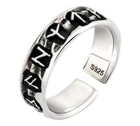 Ccipotatoo Anillo negro de plata de ley 925 con runa vikinga nórdica, anillo de anciano Futhark, anillo nórdico del alfabeto rúnico para hombres y mujeres, abierto y ajustable, tamaño S/M/L, Medium,