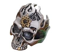 Ccipotatoo Anillo vintage de plata de ley 925 con diseño de calavera de fuego, estrella dorada de David, joyería punk para motociclista, para hombres y mujeres, talla P 1/2-W 1/2, P 1/2, Plata de ley,