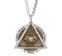 Ccipotatoo Collar retro de plata de ley 925 Illuminati masón masónico con el ojo de Dios que todo lo ve, colgante de ojo de la providencia de dos tonos para hombres y mujeres, 60 cm, 39*32.5mm, Plata
