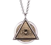 Ccipotatoo Collar retro de plata de ley 925 Illuminati masón masónico con el ojo de Dios que todo lo ve, colgante de ojo de la providencia de dos tonos para hombres y mujeres, 60 cm, 39*32.5mm, Plata