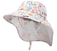 Ccipotatoo Sombrero de sol para niños, con solapa para el cuello, correas ajustables para la barbilla, sombreros de protección solar para niños y niñas de 3 a 8 años, beige/floral, Taille unique