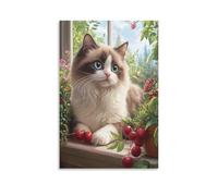 CCIZFMQ Gato Ragdoll Cuadro En Lienzo Cuadros Decorativos Plantas de ventanas Pinturas Murales Cuadros Modernos Impresiones Lienzo Para Sala De Estar Decoración Dormitorio 08x12inch(20x30cm)