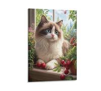 CCIZFMQ Gato Ragdoll Cuadro En Lienzo Cuadros Decorativos Plantas de ventanas Pinturas Murales Cuadros Modernos Impresiones Lienzo Para Salon Dormitorios Comedor Pasillo 08x12inch(20x30cm)