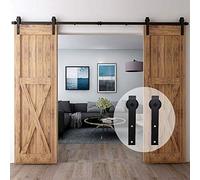 CCJH 183cm/6FT Herraje para Puertas Correderas Kit de Accesorios para Puertas Corredizas de Granero,Kit de Puerta de Madera Doble