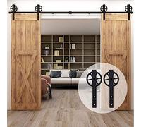 CCJH 183cm/6FT Herraje para Puertas Correderas Kit de Accesorios para Puertas Corredizas, Rodillo de Rueda Grande para Puerta Doble