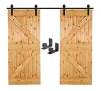 CCJH 200CM / 6.6FT Herraje Para Puerta Corredera Kit de granero Accesorio de armario con rodillo de riel para puerta doble