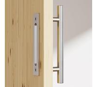 CCJH Manija de puerta corredera de granero de 24 cm, manija de puerta corredera de acero inoxidable, juego de tirador de puerta corredera de dos lados, plateado