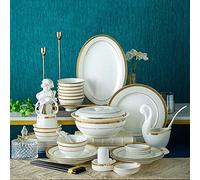 CCKUYT Juego de vajilla de cerámica de 30/56/60 Piezas, vajilla de Porcelana de Hueso, Platos, Platos, vajilla combinada de cerámica, Servicio de Porcelana para 10, P