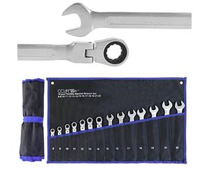 CCLIFE 14 piezas Juego de Llave Trinquete Articuladas Llaves Combinadas Flexible Llaves Fijas con Carraca 8-22 mm, Cr-V, 72 dientes
