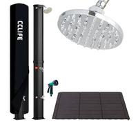 CCLIFE Ducha de Jardín Solar con Suelo de plástico de 40 litros con Agua Caliente, Piscina de Exterior, con Cabeza de Ducha y Grifo, Temperatura de hasta 60° C