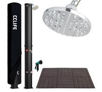 CCLIFE Ducha de Jardín Solar con Suelo de plástico de 60 litros con Agua Caliente, Piscina de Exterior, con Cabeza de Ducha y Grifo, Temperatura de hasta 60° C