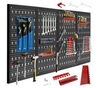 CCLIFE Estantería de bricolaje para pared para herramientas 4 piezas con 37 Soportes Panel perforado para Taller 160 x 60 x 2 cm