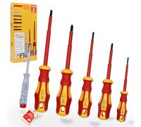 CCLIFE Juego 6 destornilladores aislados VDE 1000V con Probador Voltaje Phillips PH1 PH2 Mango Antideslizante