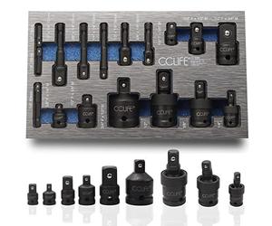 CCLIFE Juego de 17 piezas Adaptador Llave de Impacto Adaptadores para Llaves de Vaso1/4' 3/8' 1/2' 3/4'Junta Universal Impacto