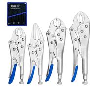 CCLIFE Juego de 4 Alicates de Bloqueo para Soldar - 1 Mandíbula Recta 150mm, 3 Mandíbulas Curvadas 125mm 180mm 250mm - Grip