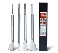 CCLIFE Juego de 4 cinceles para azulejos SDS Plus, 2 cinceles para azulejos (ángulo de 30° y recto), 1 cincel puntiagudo, 1 cincel plano, 40 CR, fácil sujeción e irrompible