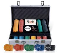 CCLIFE Juego de Poker Profesional Maletín Aluminio de Póker Set 500 Chips, Barajas de Cartas, Distribuidor, Ciega Pequeña, Big Blind Buttons, Tapete y 5 Dados
