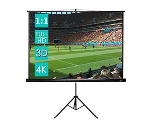 CCLIFE Pantalla Proyector, Pantalla Proyector Enrollable, Pantalla Tela Lona para Proyector con Tripode Enrollable Screen Proyección Portatil de Cine en Casa Suelo Piso 1:1 4K HD 3D Profesional