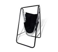CCLIFE Silla Colgante con Soporte Columpio Interior Silla Hamaca Colgante con Conjines, Carga Máxima 100 kg, para Interior y Exterior Negro